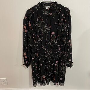 American Eagle Outfitters Floral Lightweight Long Sleeve Black Mini Dress Size L